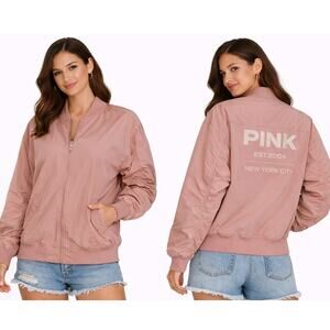 Victoria’s Secret PINK Bomber Jacket Oversized Logo Blush Pink Womens XXL